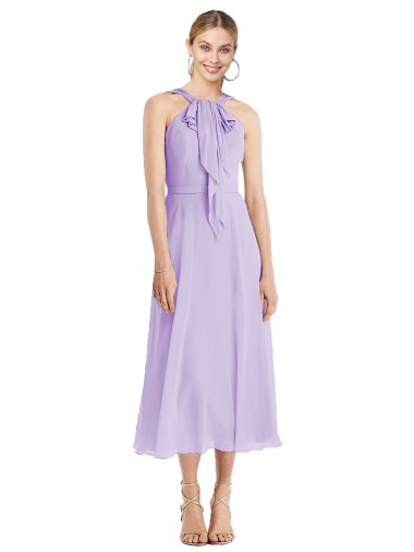 Purchase Midi Length Halter Plunging V-Back Chiffon Bridesmaid Dress / Cocktail Dress