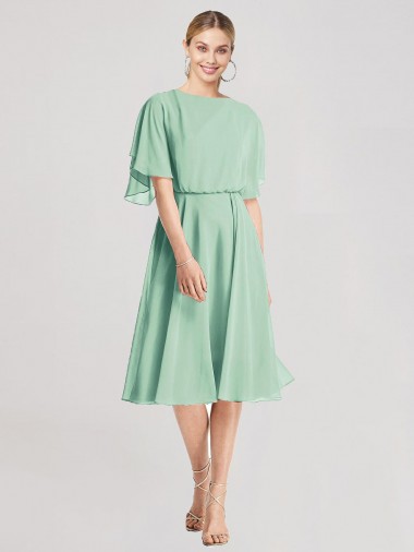 Purchase Open Back Flutter Sleeves Cocktail Length Chiffon Bridesmaid Dress
