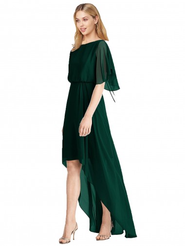 Purchase Plunging V Back Flutter Sleeves Cocktail Length Chiffon Bridesmaid Dress