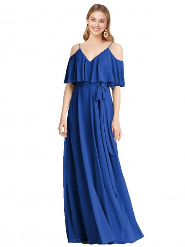 Purchase Spaghetti Straps V-Neck Chiffon Bridesmaid Dress with Sash Tie
