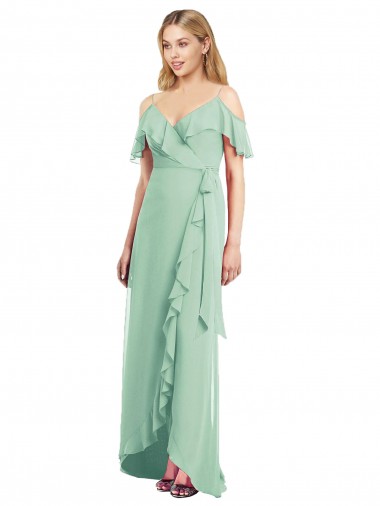 Purchase High Low Off the Shoulder Wrap Chiffon Bridesmaid Dress 