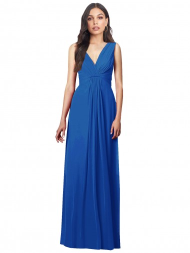 Purchase Draped V-Neck Shirred Chiffon Maxi Bridesmaid Dress