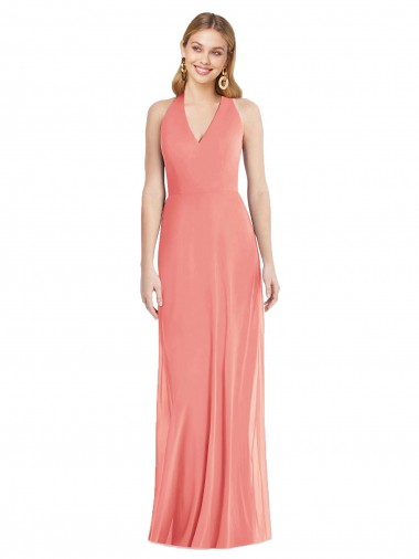 Purchase V-Neck Halter Chiffon Maxi Formal Bridesmaid Dress Open Back