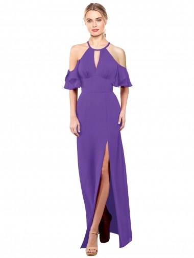 Purchase Slim A-Line Chiffon Bridesmaid Dress with Off The Shoulder Ruffle Sleeves