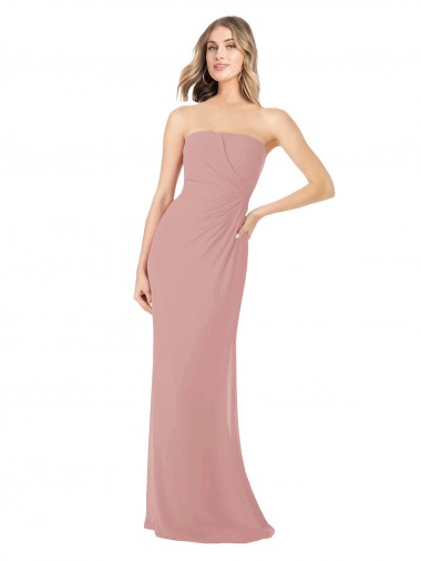 Purchase Draped Strapless Sheath Long Chiffon Bridesmaid Dress