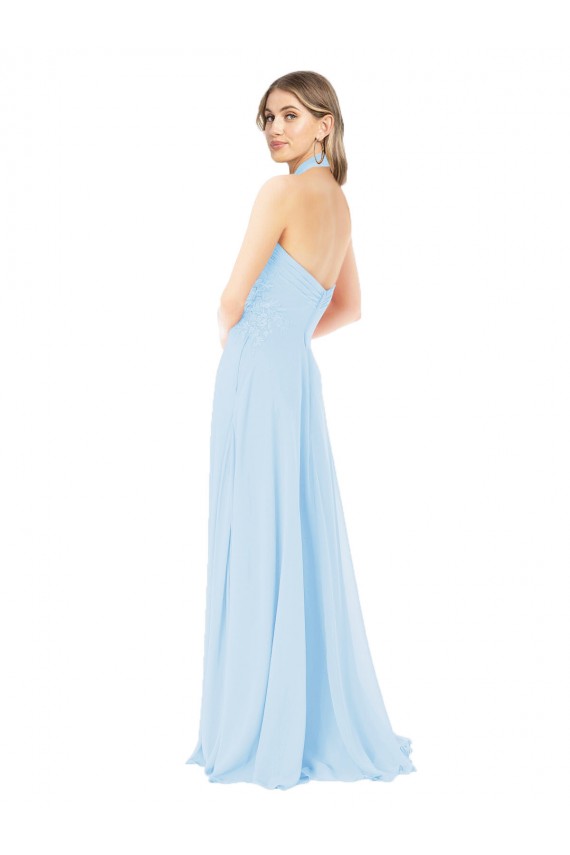 Criss Cross High Neck Halter Chiffon Bridesmaid Dress