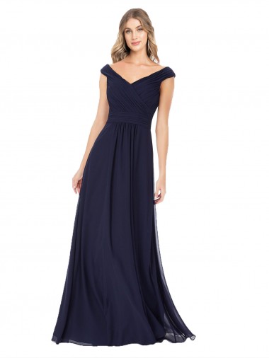 Purchase Off the Shoulder Classic Chiffon Bridesmaid Dress with Draped Bodice