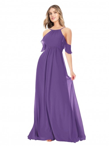 Purchase Cold Shoulder Flutter Sleeves Chiffon Bridesmaid Dress
