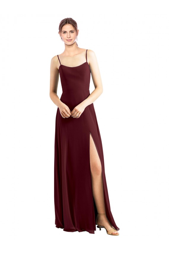 Sleek Fit and Flare Long Scoop Neck Chiffon Bridesmaid Dress with High Side Slit