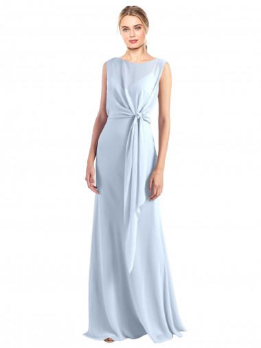 Purchase Illusion Boat Neck Long Full Length Chiffon Bridesmaid Dress with Keyhole Back