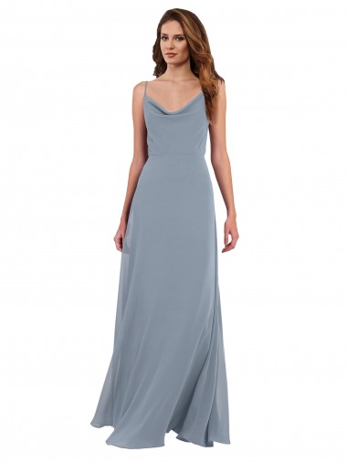 Purchase Long Full Length Draped Cowl Neck V-Back Slip Chiffon Bridesmaid Dress