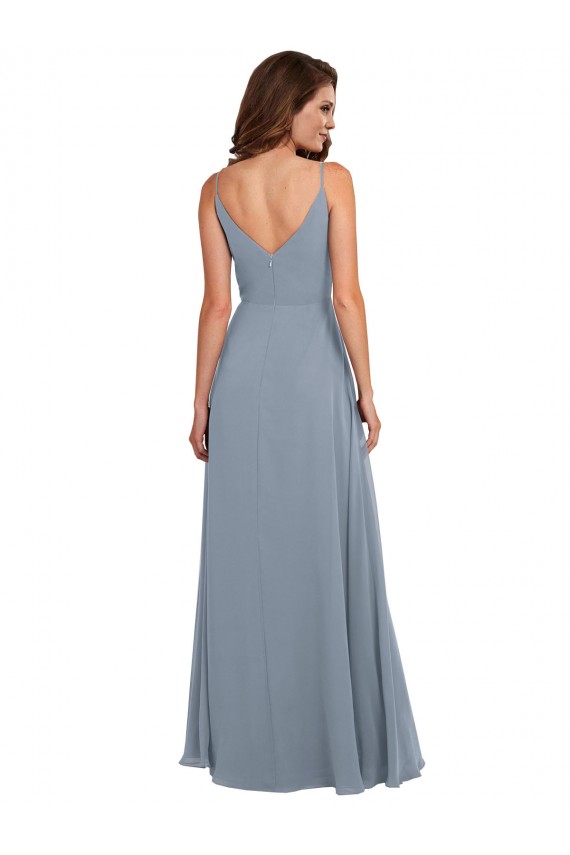Long Full Length Draped Cowl Neck V-Back Slip Chiffon Bridesmaid Dress