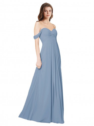 Purchase Empire Waist Off the Shoulder Chiffon Bridesmaid Dress with Sweetheart Bodice