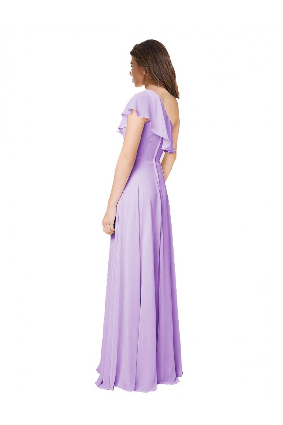 Draped One Shoulder Long Chiffon Bridesmaid Dress 