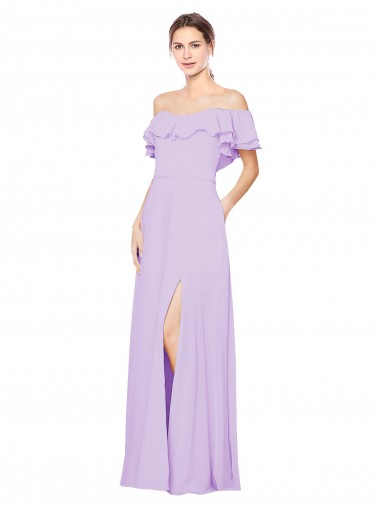 Purchase Ruffled Off the Shoulder Long Chiffon Bridesmaid Dress with Slit