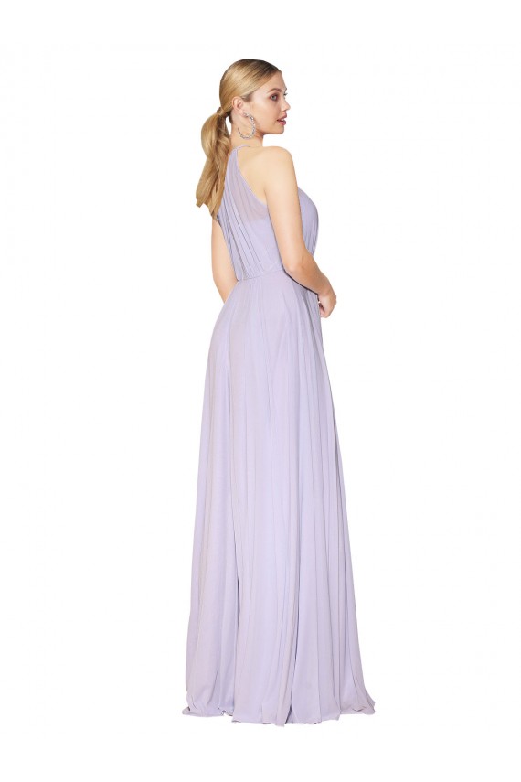 High Neck Halter Shirred Chiffon Bridesmaid Dress / Formal Prom Dress