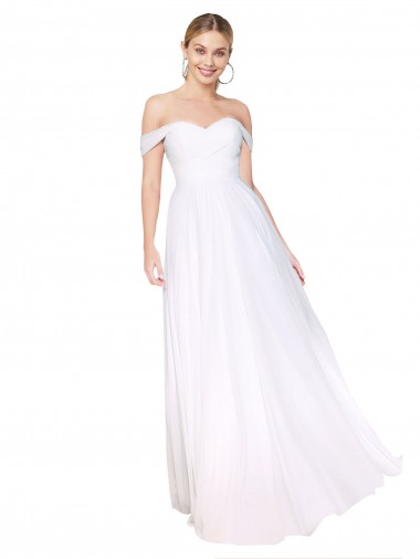 Purchase Off the Shoulder Long Full Length Chiffon Bridesmaid Dress / Formal Prom Dress