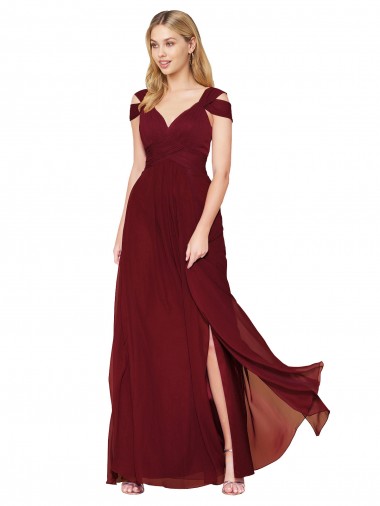 Purchase Off the Shoulder Long Chiffon Bridesmaid Dress / Formal Prom Dress with Side Slit
