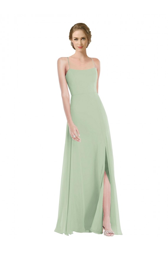 Scoop Neck Tie Strap Maxi Bridesmaid Dress with Front Slit
