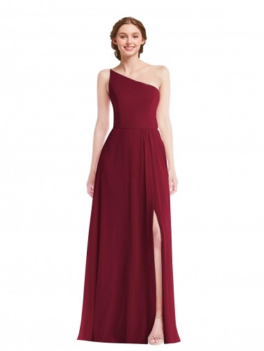 Purchase One Shoulder Chiffon Maxi Bridesmaid Dress with Shirred Front Slit