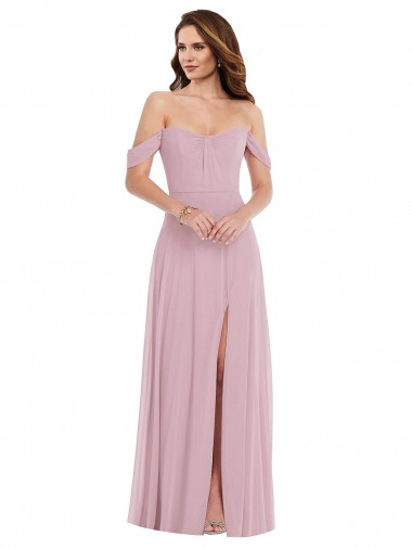 Purchase Off the Shoulder Draped Sleeve Maxi Bridesmaid Dress with Front Slit