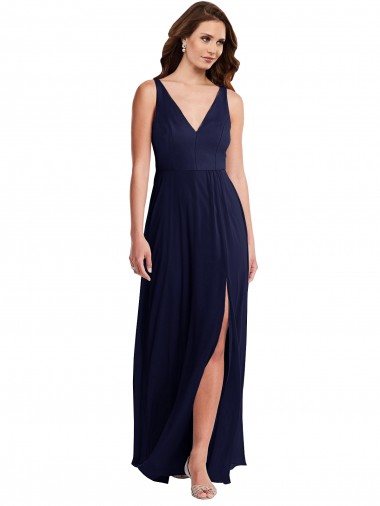 Purchase Deep V-Neck Chiffon Maxi Bridesmaid Dress with Front Slit