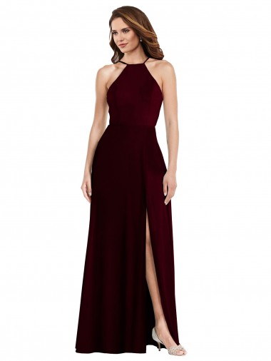 Purchase Halter Spaghetti Straps Maxi Bridesmaid Dress with Front Slit