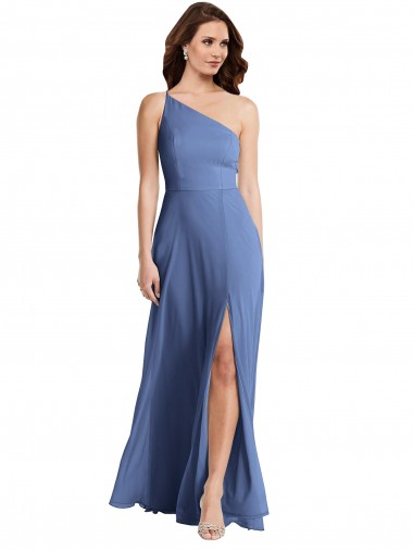 Purchase One Shoulder Full Length Maxi Formal Bridesmaid Dress with Flirty Slit