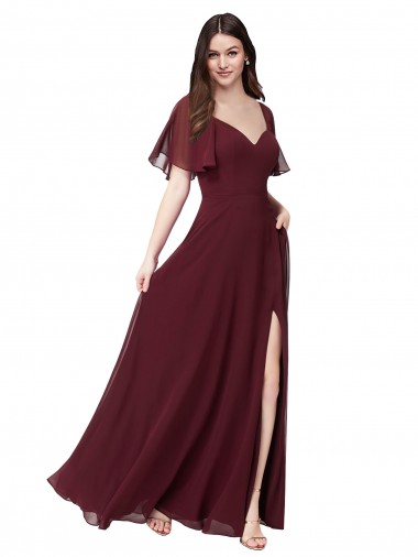 Purchase Chiffon Flutter Sleeve Sweetheart Bridesmaid Dress