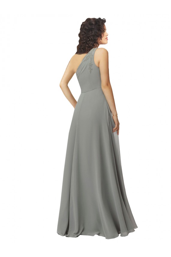 Embroidered One Shoulder Chiffon Bridesmaid Dress