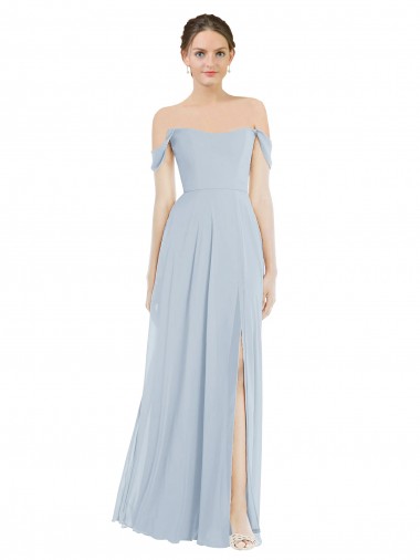 Purchase Off the Shoulder Basque Neck Maxi Bridesmaid Dress with Flounce Sleeves