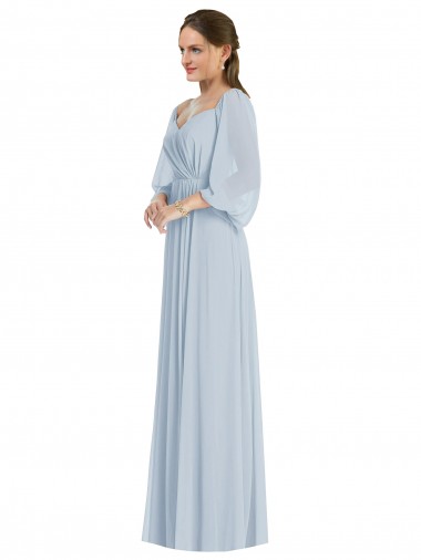 Purchase Off the Shoulder Puff Sleeve Maxi Formal Bridesmaid Dress with Front Slit
