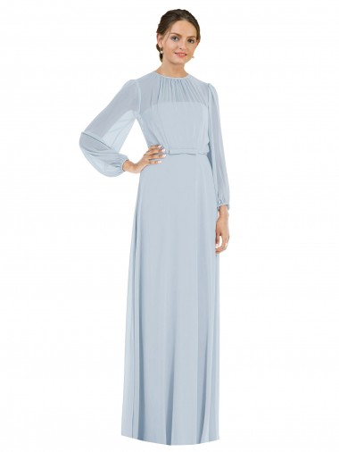 Purchase Strapless Chiffon Maxi Formal Bridesmaid Dress with Puff Sleeve Blouson Overlay