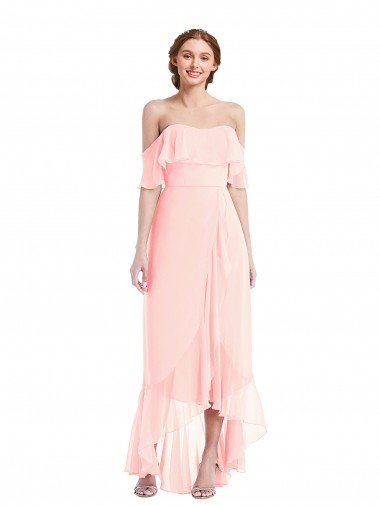 Purchase Off the Shoulder Ruffled High Low Maxi Bridesmaid Dress