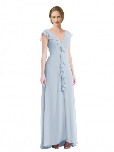 Purchase Ruffle Trimmed V Back Chiffon Maxi Bridesmaid Dress