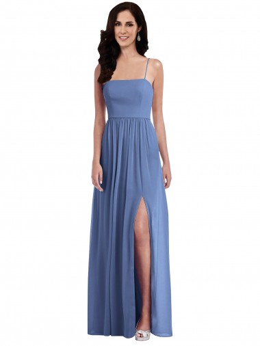 Purchase Slim Spaghetti Straps Chiffon Bridesmaid Dress with Front Slit