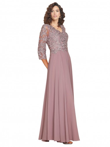 Purchase Hand-Beaded Bodice V-Neckline Long Sleeves Chiffon Bridesmaid Dress / Prom Dress