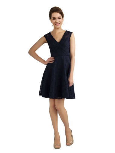 Purchase Short V-Neck Lace Cocktail Bridesmaid Dress with Illusion Back
