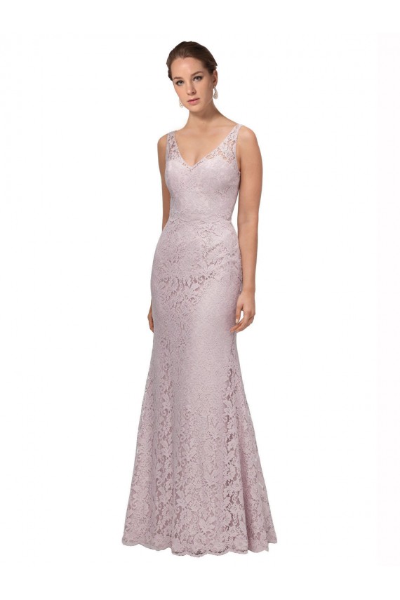 Lace V-Neckline Long Full Length Bridesmaid Dress / Prom Dress