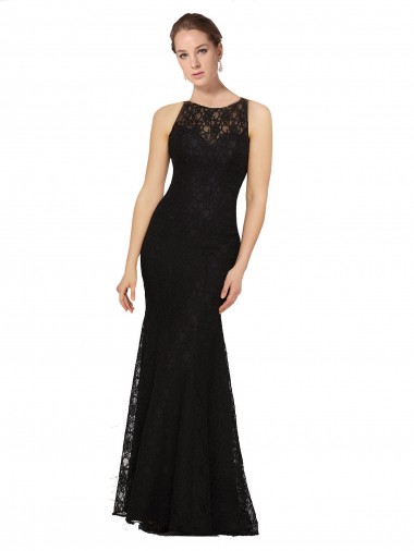 Purchase Fitted Lace Bridesmaids Dress with Jewel Neckline and Open Back
