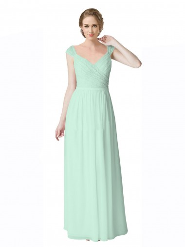 Purchase Long Chiffon Bridesmaid Dress with Corded Lace V-Neck Bodice