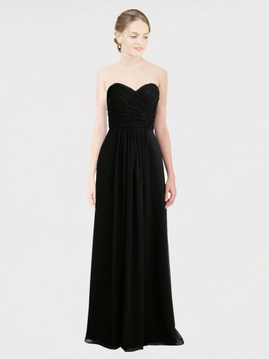 Purchase Long Strapless Lace Bodice Bridesmaid Dress with Sweetheart Neckline and Criss-Cross Pleats