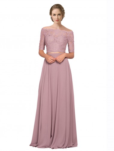 Purchase Off the Shoulder Lace Crop Top A-Line Chiffon Bridesmaid Dress / Prom Dress
