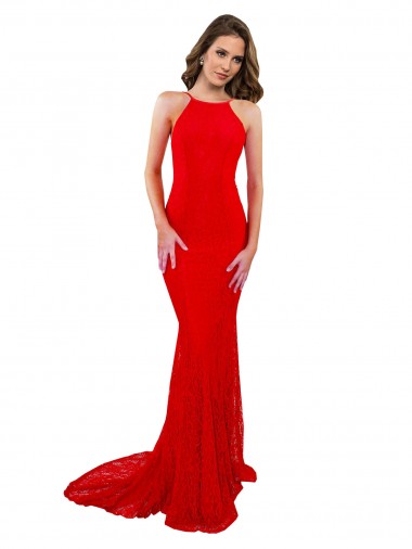 Purchase High Neck Long Formal Lace Bridesmaid Dress / Prom Dress with Open Back Straps