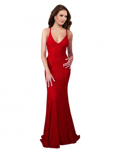Purchase Low Back V-Neckline Floor Length Formal Lace Bridesmaid Dress / Prom Dress