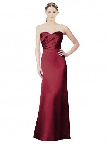 Purchase Strapless Satin Bridesmaid Dress with Asymmetrical Draped Bodice