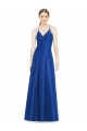 Full Pleated V-Neck Long Satin Bridesmaid Dress with Criss Cross Open Back