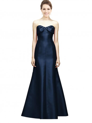 Purchase Long Strapless Satin Bridesmaid Dress with Pleated Cuff Neckline