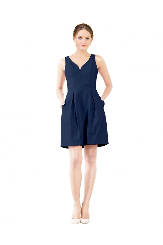 V-Neck A-Line Satin Cocktail Bridesmaid Dress with Pockets