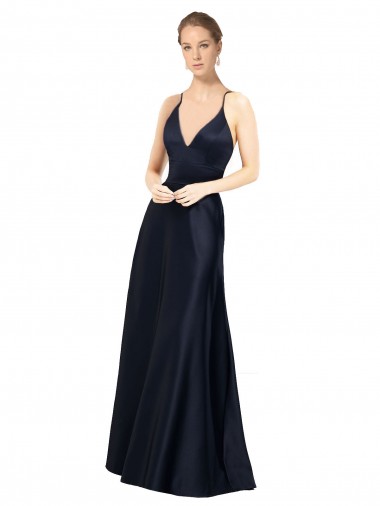 Purchase Sexy Satin Bridesmaids Dress with Deep V-Neckline and Strappy Back